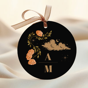 Monogramm Himmlische Mitternacht Schwarze Sterne H Runder Aufkleber