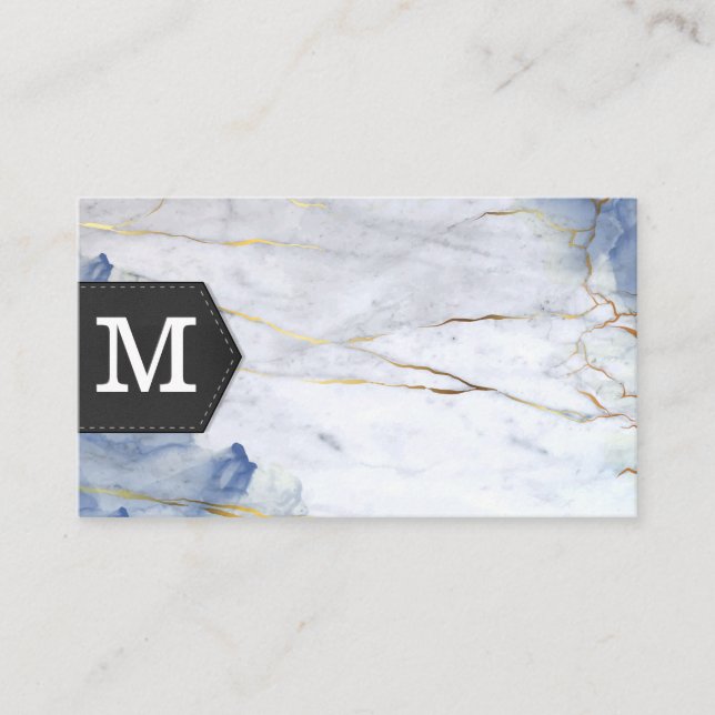 Monogramm | Hintergrund aus blauem Marmor Visitenkarte (Vorderseite)
