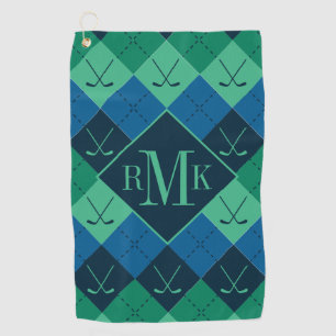 Monogramm hinzufügen Blaue und grüne Raute Golfhandtuch