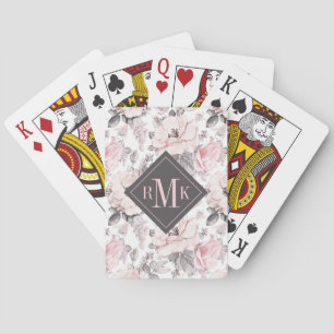 Monogramm hinzufügen Klassisches rosa und graues Spielkarten
