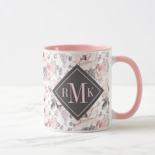 Monogramm hinzufügen  Klassisches rosa und graues  Tasse
