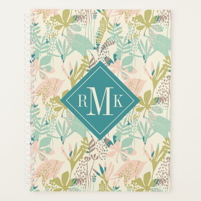 Monogramm hinzufügen | Modernes Blumenmuster Planer (Vorderseite)