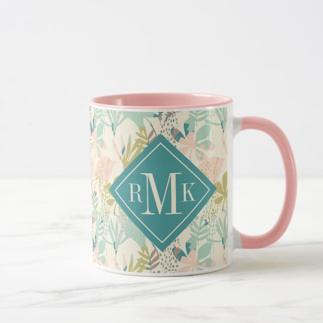 Monogramm hinzufügen| Modernes Blumenmuster Tasse (Rechts)