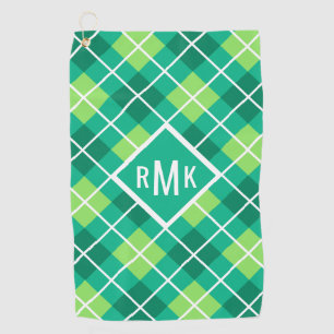 Monogramm hinzufügen Muster der grünen Raute Golfhandtuch