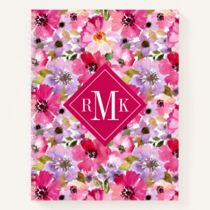 Monogramm hinzufügen Sommerfarbenflorale Notizbuch