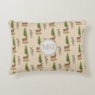 Monogramm-Hirsch-Muster Beige Dekokissen