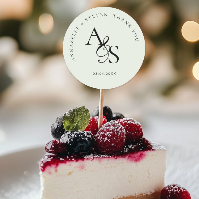 Monogramm, Hochzeit, danke Runder Aufkleber (Personalized, Elegant, Classic, Monogram, Light-Green, "Thank You" Wedding Sticker.)