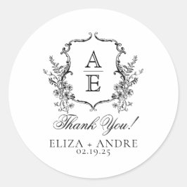 Monogramm-Hochzeit für Schwarz-Weiß-Wappen Runder Aufkleber
