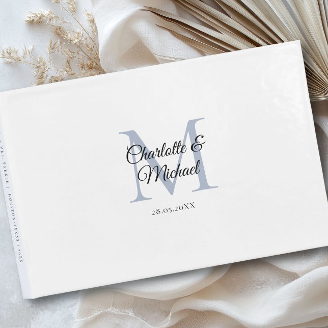 Monogramm-Hochzeit Gästebuch (Customer-specific, simple, elegant, classic,monogram, white, wedding guest book with your names and.)