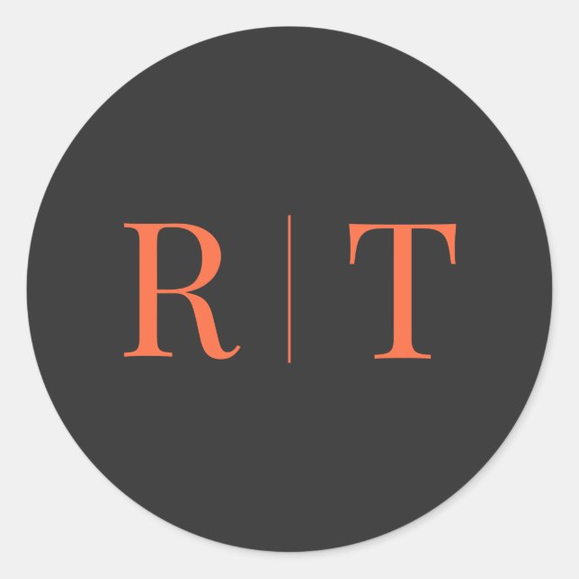 Monogramm-Hochzeit in Grauorange Runder Aufkleber (Vorderseite)