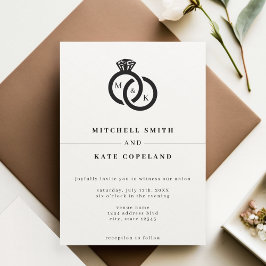 Monogramm-Hochzeit mit weißem und schwarzem Diaman Einladung