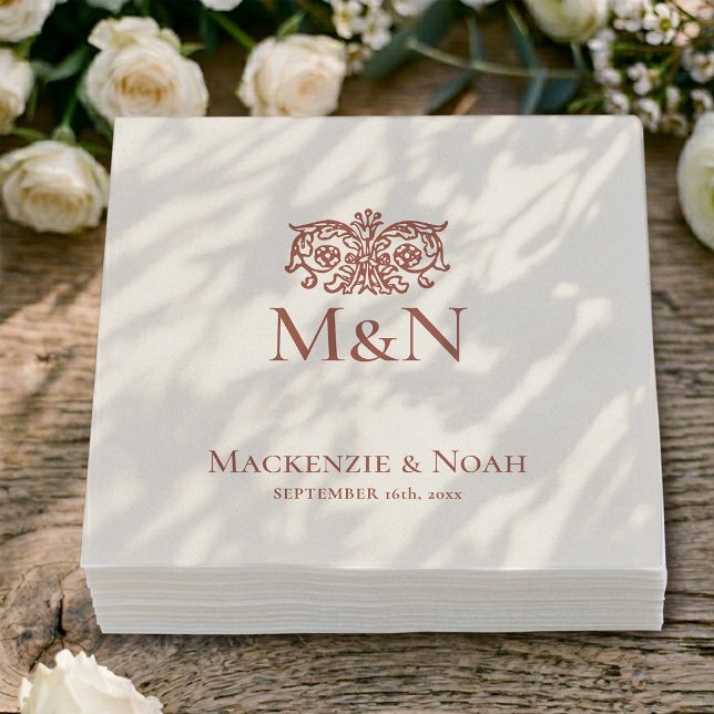Monogramm Hochzeit Ornamentale Blumige Terrakotta Serviette (Von Creator hochgeladen)
