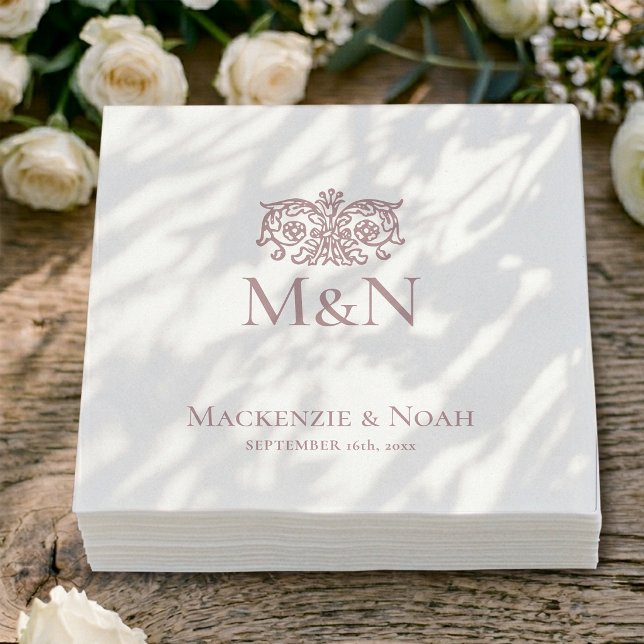 Monogramm Hochzeit Ornate Floral Staubrosa Serviette (Von Creator hochgeladen)