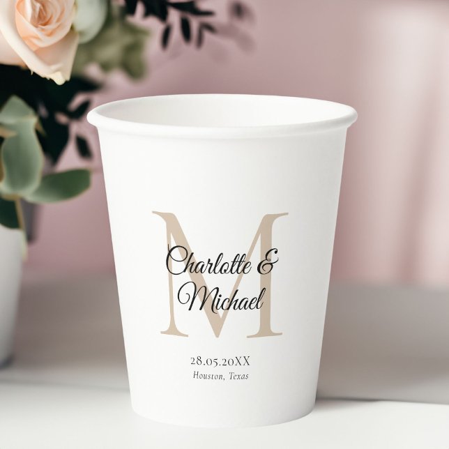Monogramm-Hochzeit Pappbecher (Monogram Wedding Paper Cups with your name and dates.)