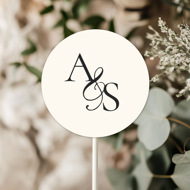 Monogramm, Hochzeit Runder Aufkleber (Personalized, Elegant, Classic, Monogram, Beige, Wedding Sticker.)