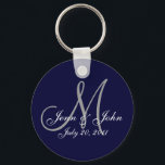 Monogramm Hochzeitbräune Datum Navy-Key-Kette Schlüsselanhänger<br><div class="desc">Monogramm Brautbräunungsnamen Schlüsselkette</div>