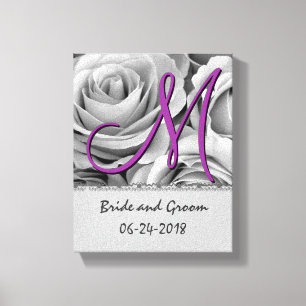 Monogramm Hochzeitdatum Weiße Rosen Leinwanddruck