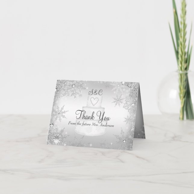 Monogramm-Hochzeits-Kuchen-Brautparty danken Ihnen Dankeskarte (Vorderseite)