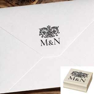 Monogramm Hochzeits-Stempel Ornamentales Florales Gummistempel