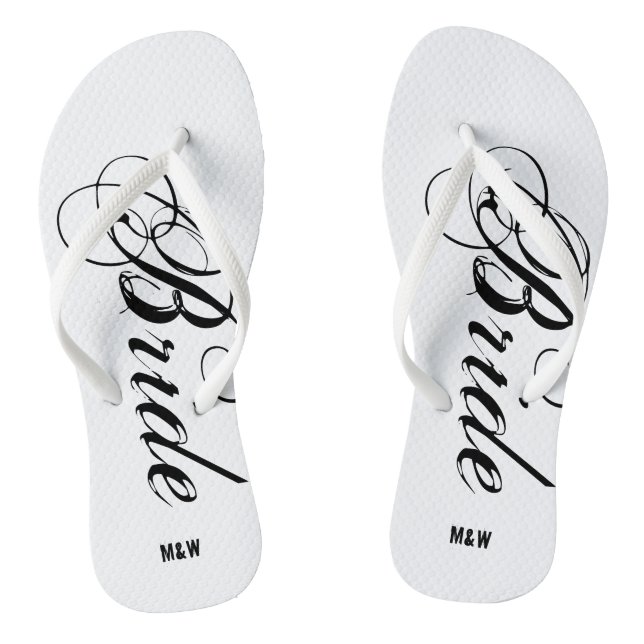 Monogramm Hochzeitskippen für Braut und Bräutigam Flip Flops (Fußbett)