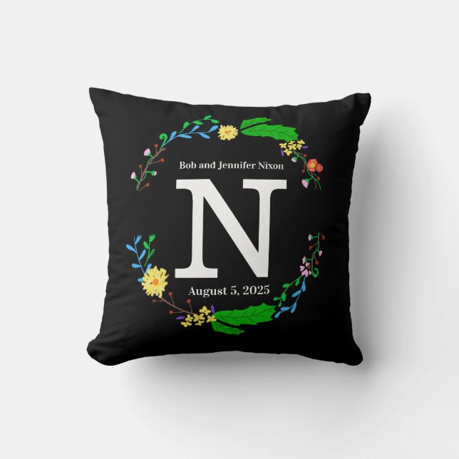 Monogramm Hochzeitskissen mit farbenfroher Kleider Kissen (Vorderseite)