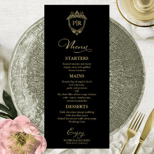 Monogramm-Hochzeitsmenükarten Schwarz und Gold Menükarte