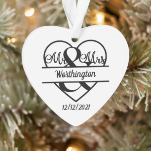 Monogramm Hochzeitsname Herz Feiertag Weihnachten Ornament