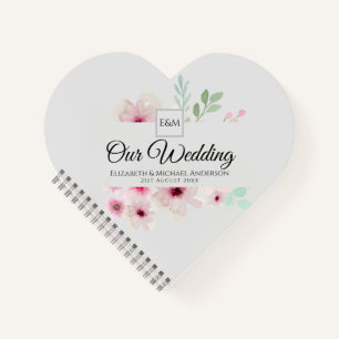Monogramm-Hochzeitspaar Rosa Blütenflor Notizbuch