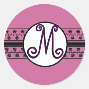 Monogramm-Hochzeitsränder Pflaume Runder Aufkleber