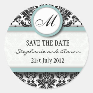 Monogramm-Hochzeitsticker für Schwarz und Blau Runder Aufkleber