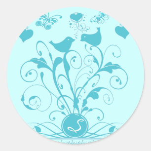Monogramm-Hochzeitsvögel ändern Farben Runder Aufkleber