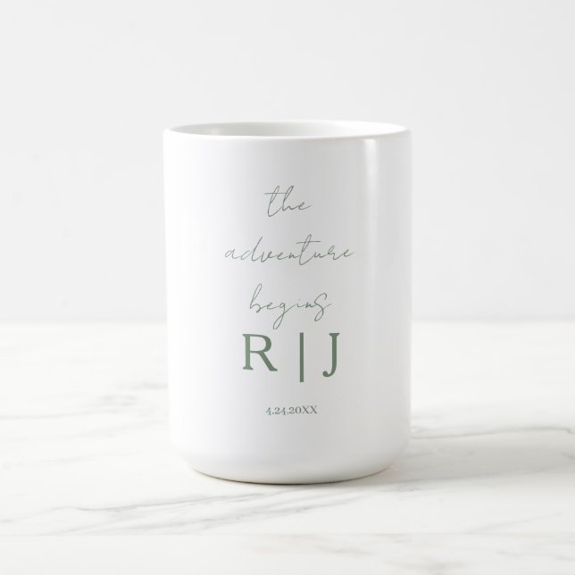 Monogramm-Hochzeitszitat-Abenteuer beginnt in Salb Kaffeetasse (Mittel)