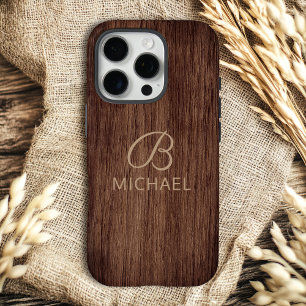 Monogramm Holzkörner aus Holz Personalisierter Nam iPhone 16 Pro Hülle
