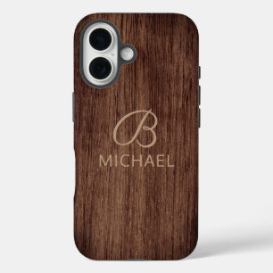 Monogramm Holzkörner aus Holz Personalisierter Nam iPhone 16 Hülle