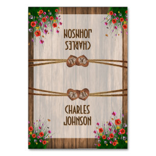 Monogramm Holzofen mit Wildblume - Platzkarten Tischnummer