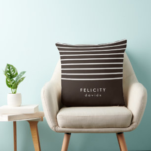 Monogramm horizontale Streifen braun und weiß Kissen