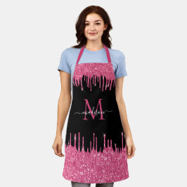 Monogramm Hot-Pink-Drilling-Glitzer Schwarz Schürze