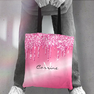 Monogramm Hot Pink Dripping Glitzer Metallischer N