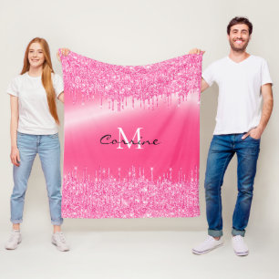 Monogramm Hot Pink Dripping Glitzer Metallischer N Fleecedecke