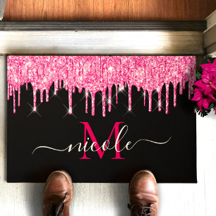 Monogramm Hot-Pink-Driving-Glitzer Schwarze Dose M Fußmatte