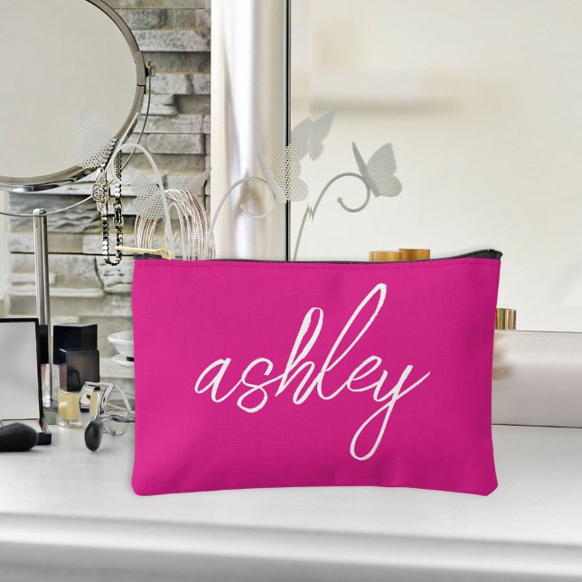 Monogramm Hot-Pink-Kosmetik/Accessoires Makeup-Beu Zubehörtasche (Von Creator hochgeladen)