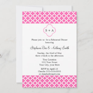 Monogramm Hot Pink Quatrefolie Probe Abendessen Einladung