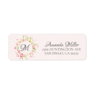 Monogramm Hübsch Pink Floral Rücksendeadresse