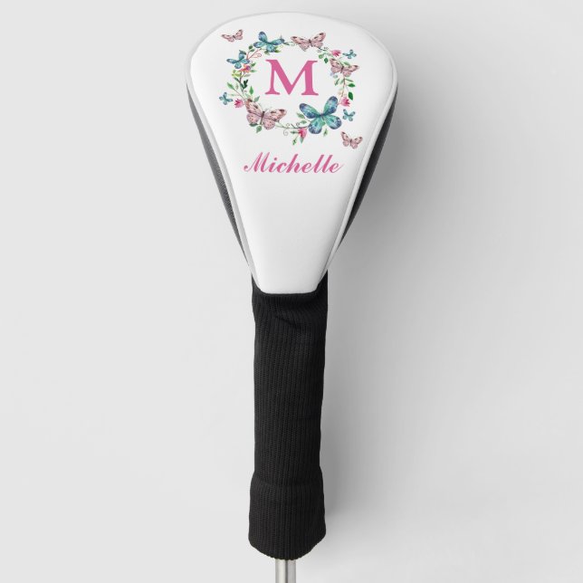 Monogramm Hübsche Blumenwirbelstiche Golf Headcover (Vorderseite)