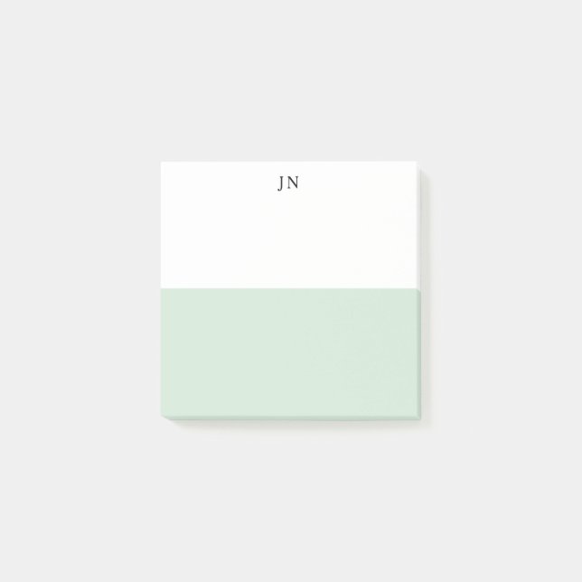 Monogramm hübsche grüne Pastell-Weiß-Farbbblock Post-it Klebezettel (Vorderseite)