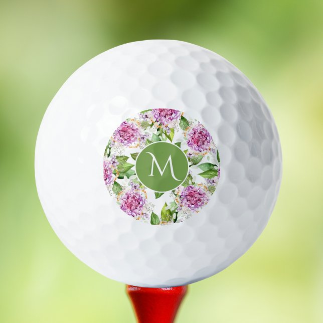 Monogramm Hübsche Lila grüne Farbe Golfball (Von Creator hochgeladen)