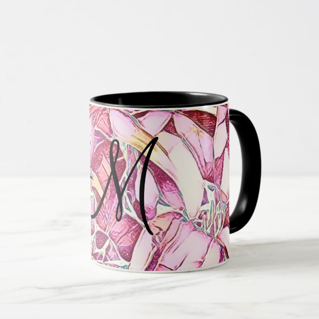 Monogramm Hübsche Rot-und Rose-Blume Tasse (VorderseiteRechts)
