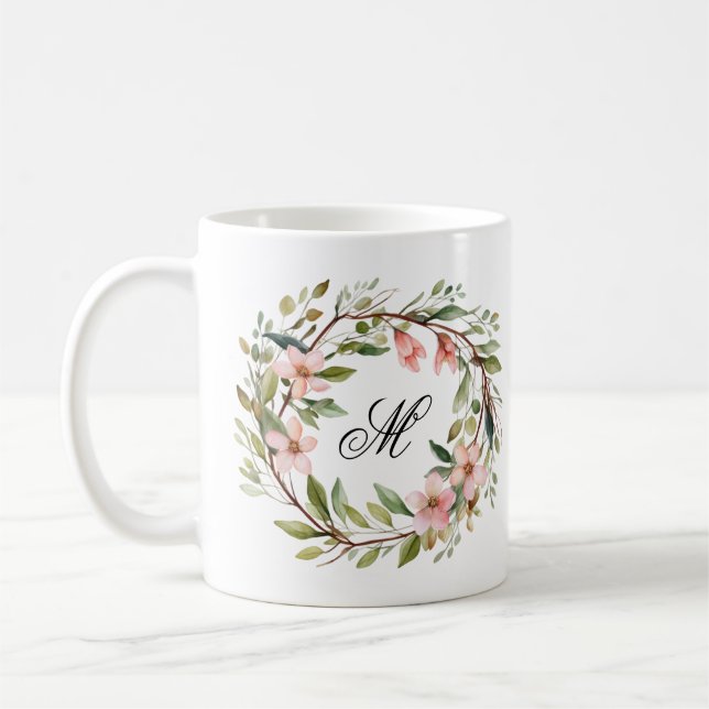 Monogramm Hübsche Twig-Wildblume Kaffeetasse (Links)