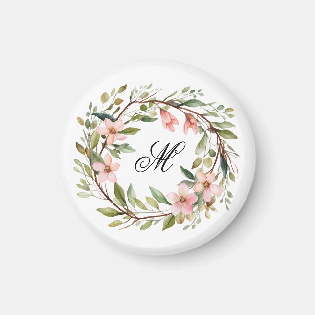 Monogramm Hübsche Twig-Wildblume Magnet (Vorne)