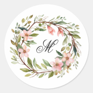 Monogramm Hübsche Twig-Wildblume Runder Aufkleber
